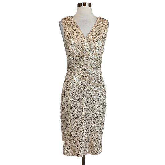 Eliza J Sequined Sleeveless Midi Sheath Cocktail Dress Sparkly Gold Size 4 - Picture 2 of 13